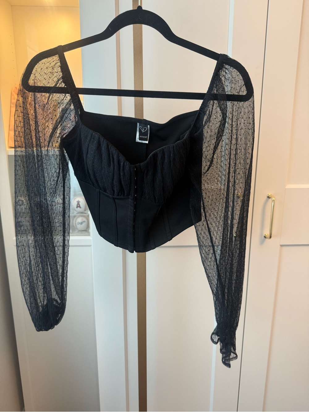 Windsor Black Sheer Puff-Sleeve Corset Top